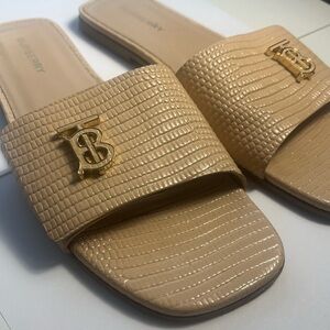 Burberry Tan Flat Slide Sandals for Women